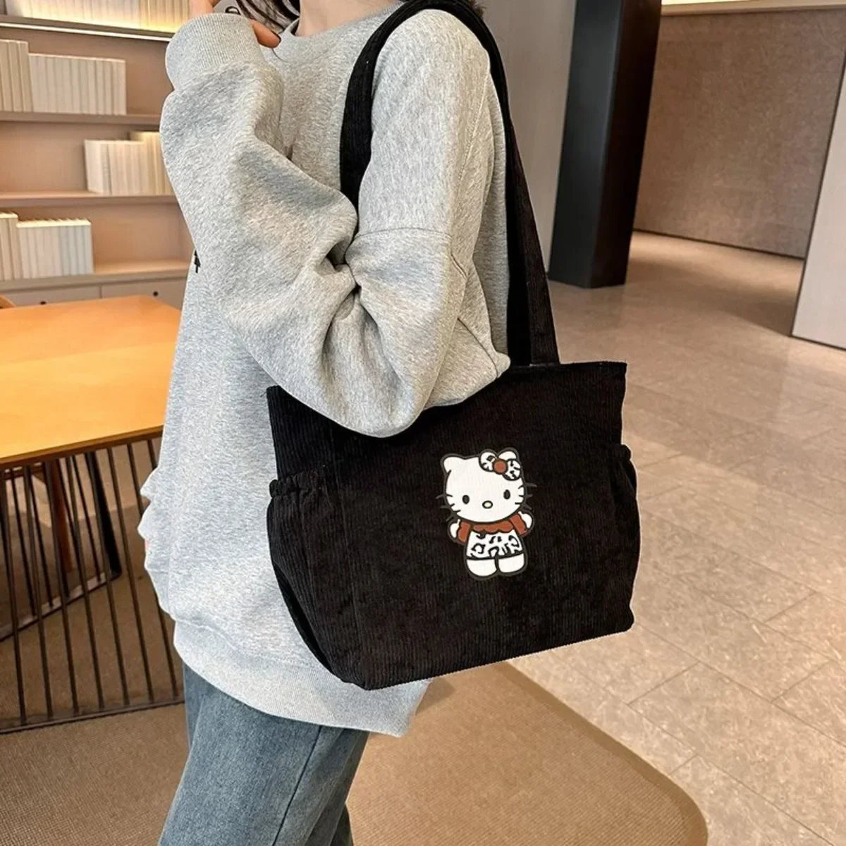 Hello Kitty Tote Bag Miniso Portable Shoulder Bag Large Capacity Book Travel Laptop Storage Handbag