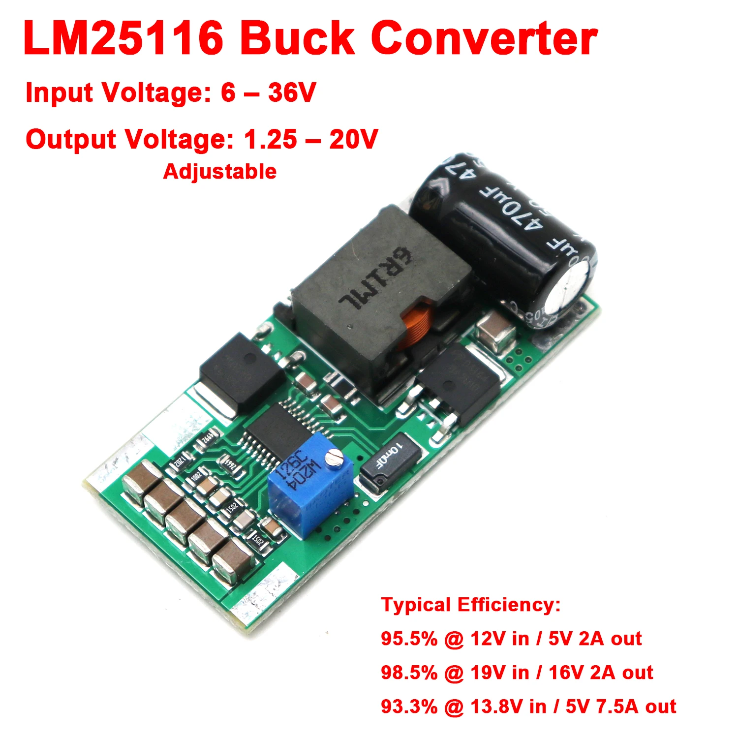 LM25116 Synchroner Buck-Konverter DC-DC 6-36V zu 1,25-20V 6A Einstellbarer Spannungsregler 5V 9V 12V 15V 19V Auto-Stromversorgung