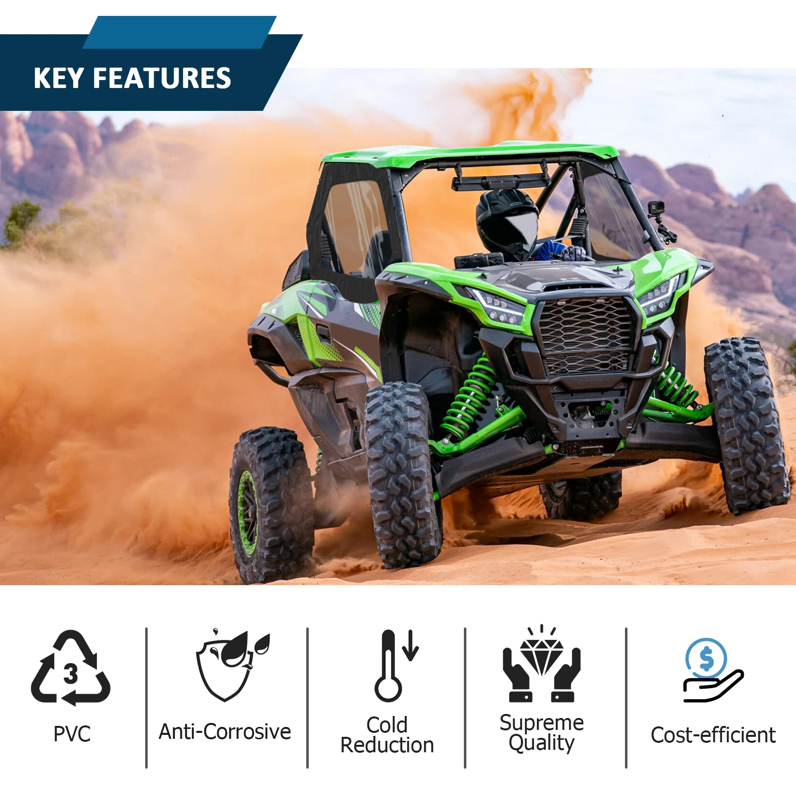 For 2020-2024 Kawasaki Teryx KRX 1000 UTV Left & Right Soft Cab Upper Side Door Enclosure Set Window PVC Accessories