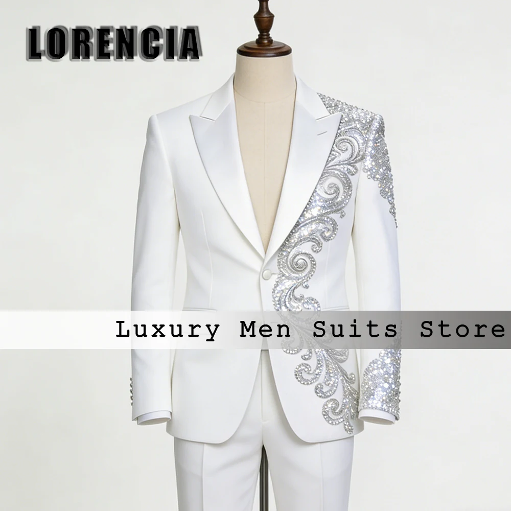 

Элегантные костюмы с кристаллами для мужчин, комплекты из 2 предметов, вечерние наряды, смокинги для жениха, одежда для выпускного вечера, индивидуальный пошив, пиджак и брюки, мужская одежда