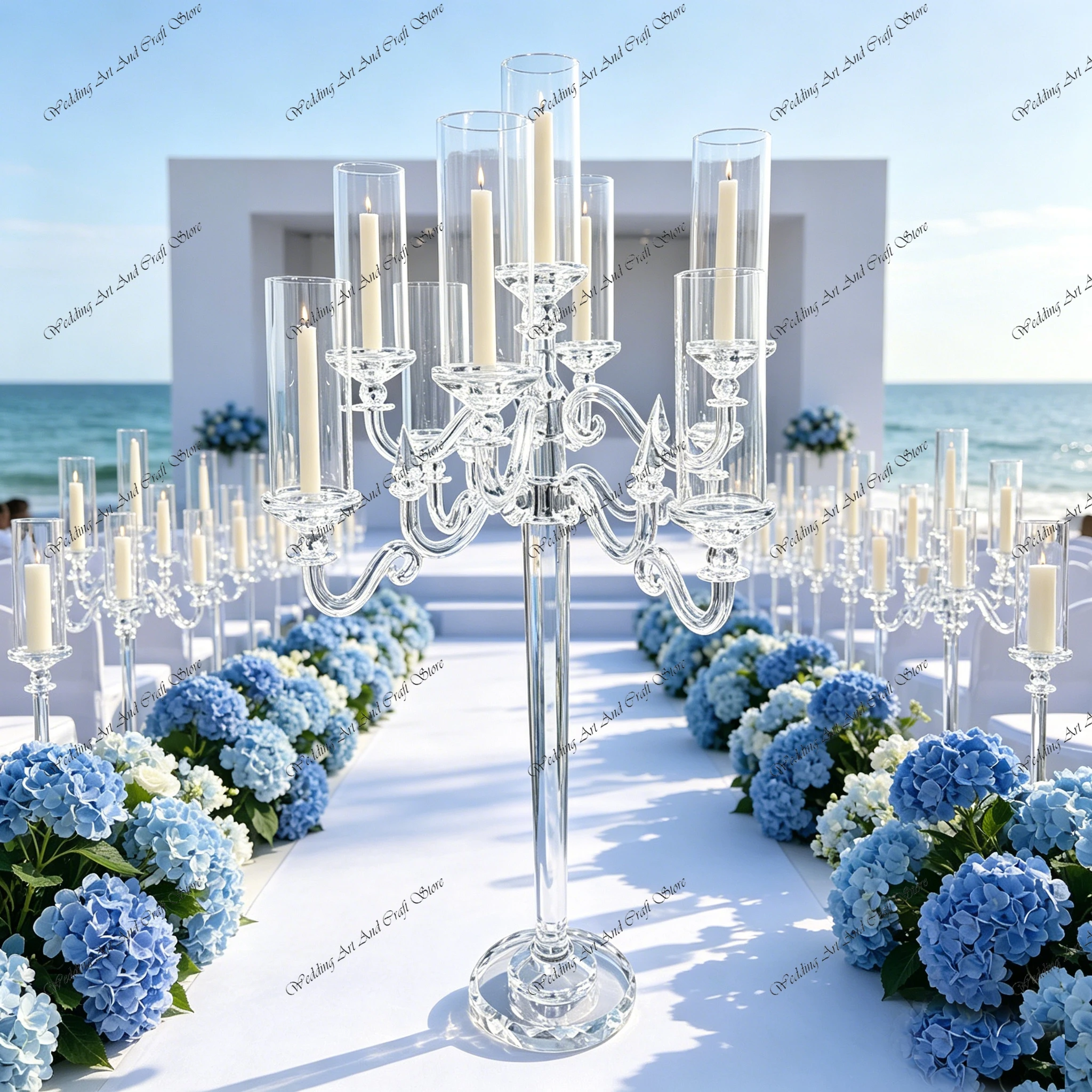 

4pcs f30 110cm Wedding Tall Table Decoration Table Centerpiece Glass Shade Center Candlestick 9 Arms Crystal Candelabra ivy1053
