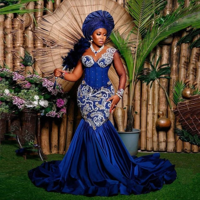 Robe de Reception de Mariage Traditionnelle NigWin Magnifique Tenue de Soiree en Dentelle Brodee Bleue Africaine Aso Ebi pour Occasions Formelles AliExpress