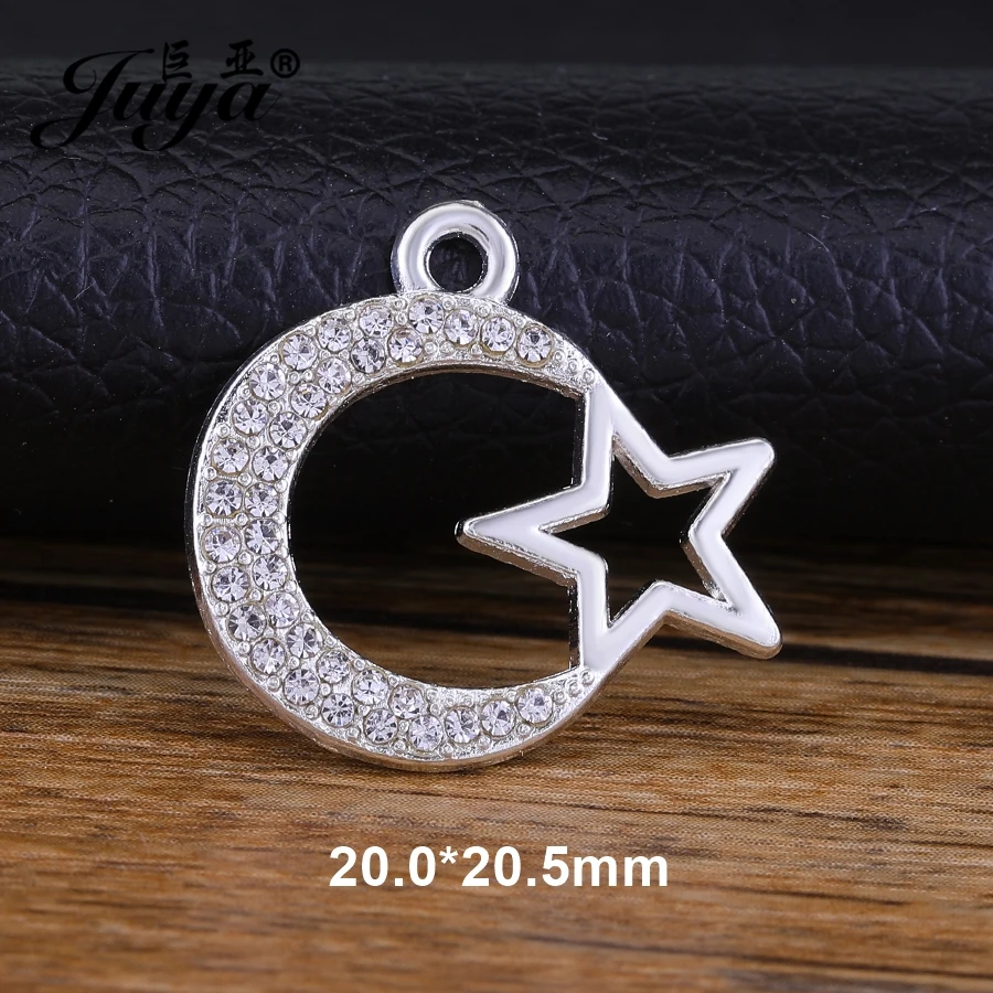 Juya 5pcs Wholesale Religious Muslim Islamic Allah Crescent Moon Star Connector Charms Accessories For Islam Jewelry DIY Making