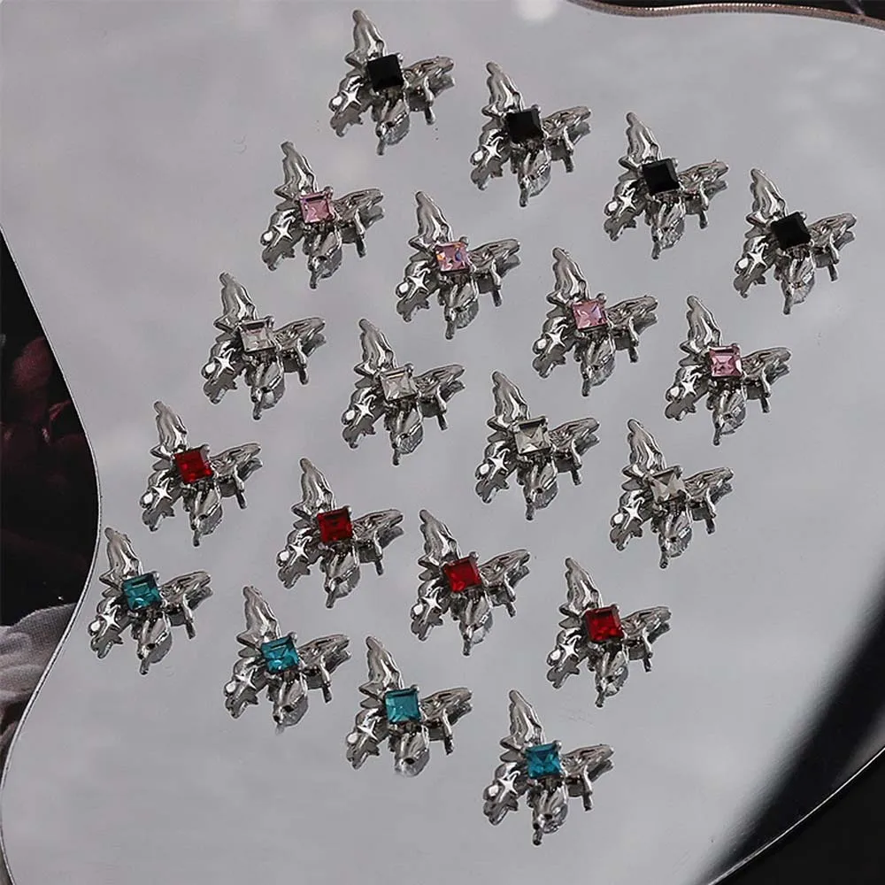 10pcs Silver Alloy Butterfly Nail Art Charm 3D Liquid Flow Butterfly with Diamond Nail Decor Parts DIY Japanese Nail Accessories