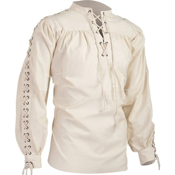 Fashion Men Bandage Long Sleeve Medieval Renaissance Shirt Gothic Man Warrior T-shirt Festival Party Costume Cosplay