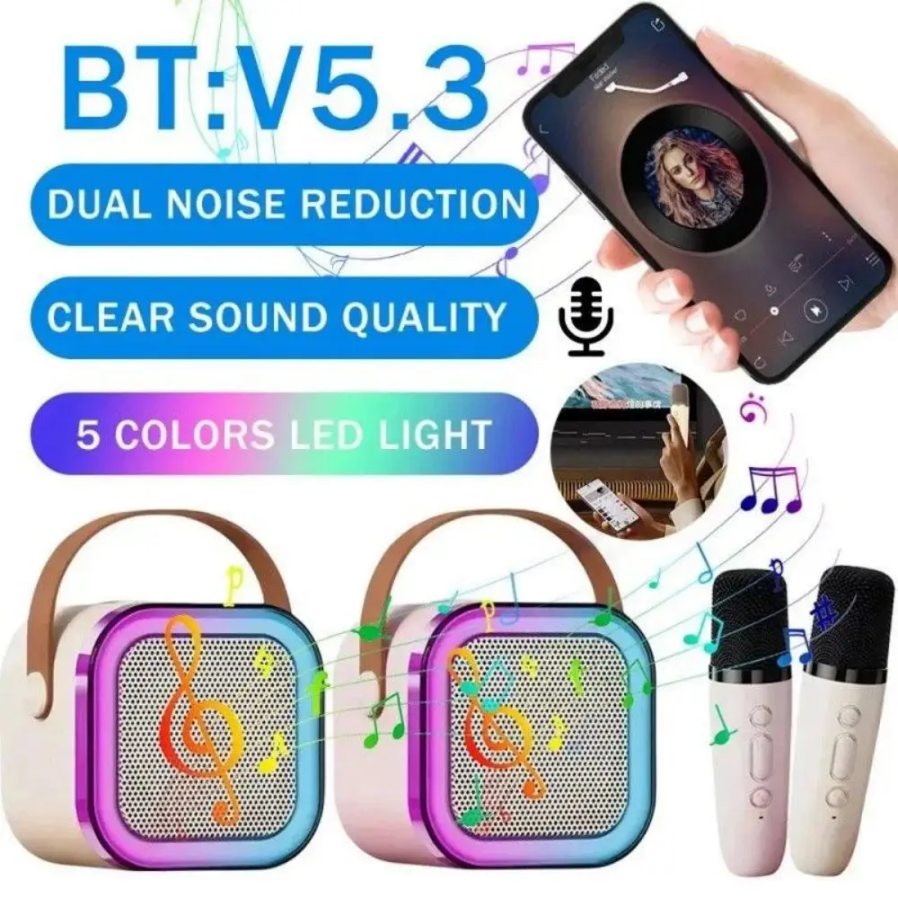 

K12 Bluetooth Speaker Karaoke Machine Portable 5.3 PA Speaker with 1-2 Wireless Microphones Home Family Singing Children's Gifts