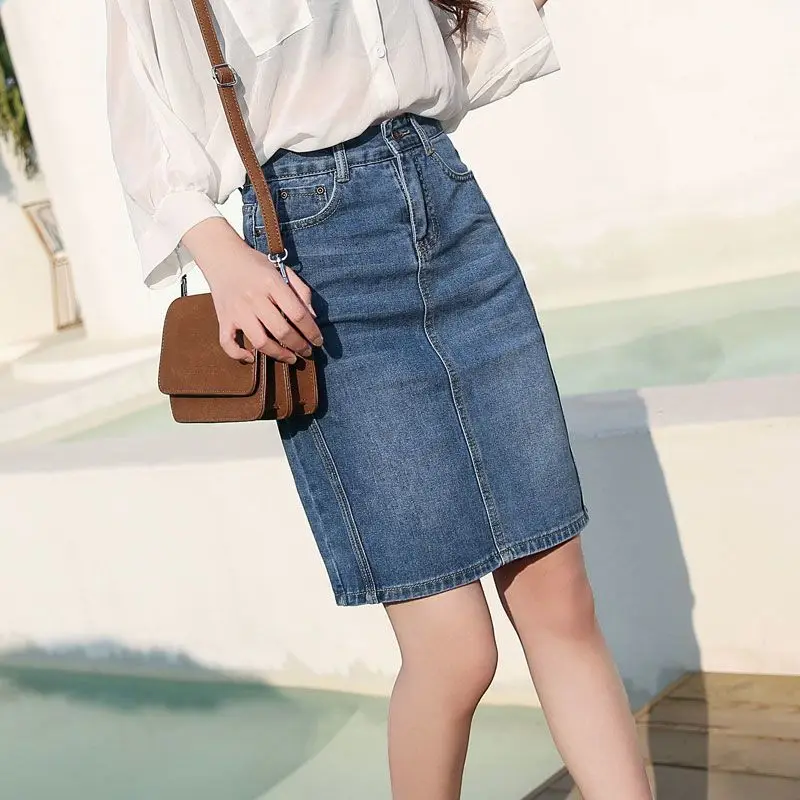 Women's Denim Skirt Midi High Waist Blue Female Jeans Skirts Y2k Vintage Casual Korean Style Modest Fashion Cheap Aesthetic
