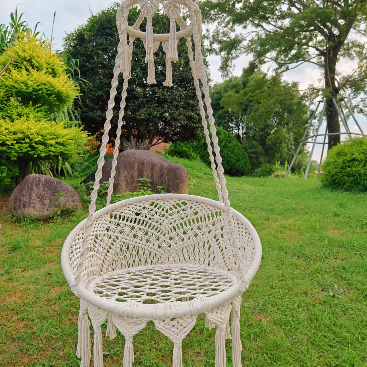 Rede de rede tecida, balanço de varanda boêmia