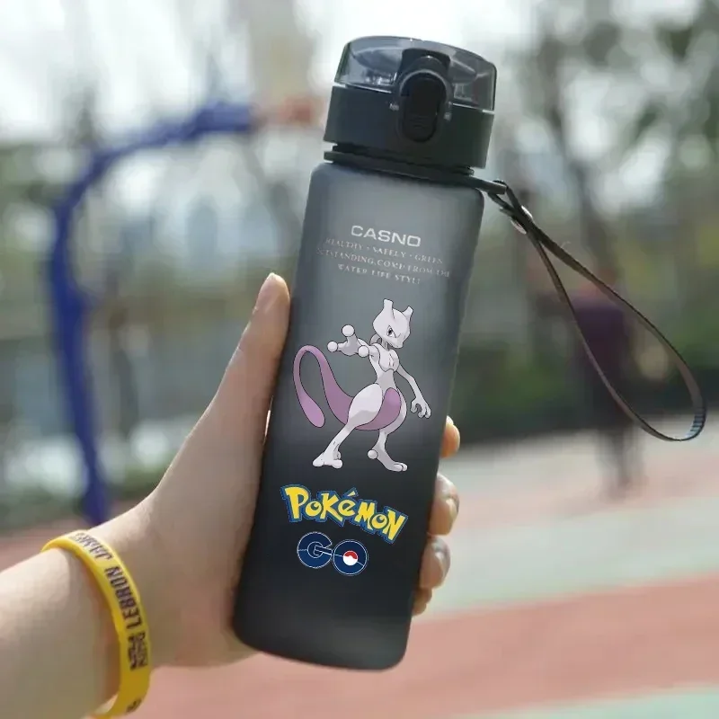 Pokemon 560ML Black Water Cup Portable Plastic Cartoon Ditto Pikachu Mewtwo Adult Outdoor Large Capacity Sports Water Bottle