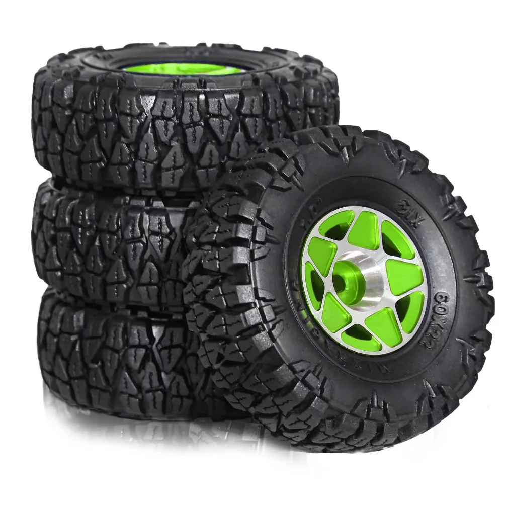 Scx24/Trx4M Universal 1.0 polegadas Jantes e pneus de liga de alumínio Conjunto de 4 peças |     1/18 1/24 pneus antiderrapantes especiais para carro de escalada |     Adequado para atualização axial/trx4m/fcx24