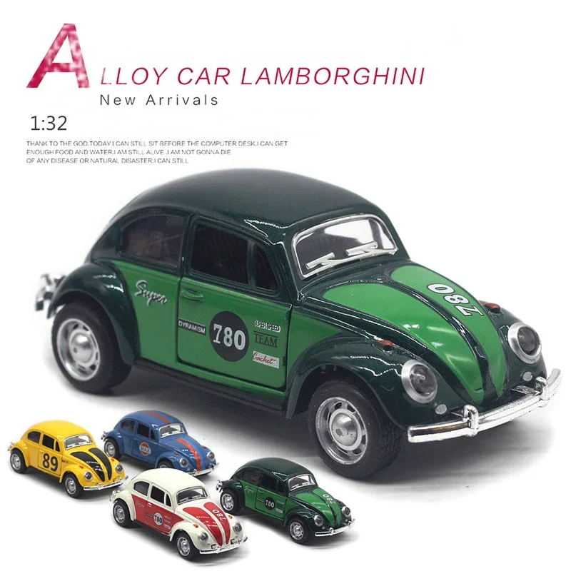 Modèle de jouet classique en métal moulé sous pression avec nervures, voiture en alliage Volkswagen Beetle, véhicules de fonction arrière, cadeaux pour enfants, A988, 1:32