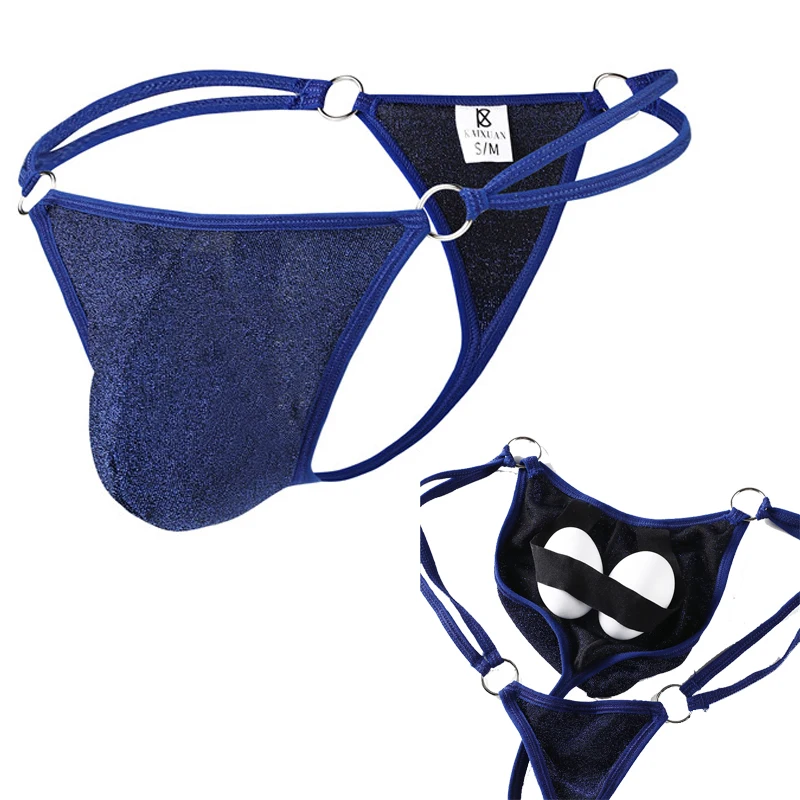 Men's Ice Silk U-shaped 3D Pouch Thong Underwear Breathable Metallic Yarn Briefs with Metal Ring 5 Colors Available