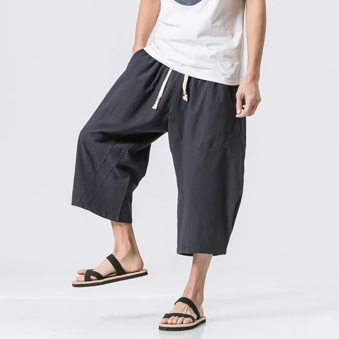 Men's Summer New Style Loose Solid Color Sporty Casual Seven-Piece Pants Large Size Chinese Style Pants