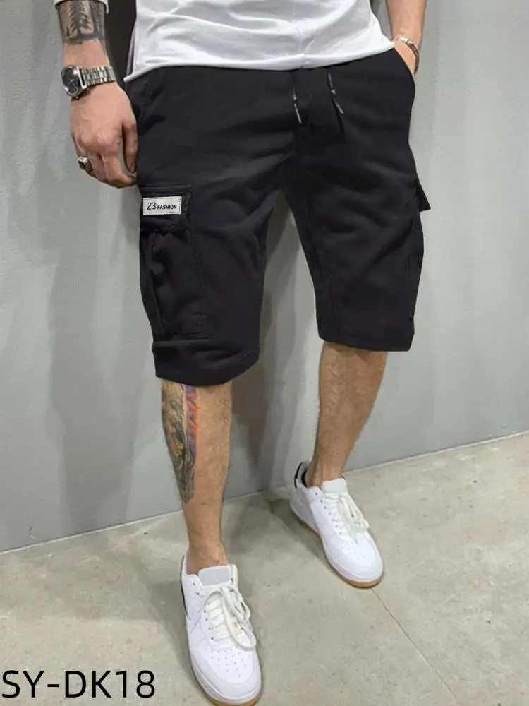 Mens Vintage Stand Pocket Cargo Shorts 2025 European Style Casual Beach Short Pants Solid Dark Gray Elastic Waist Hotpants New