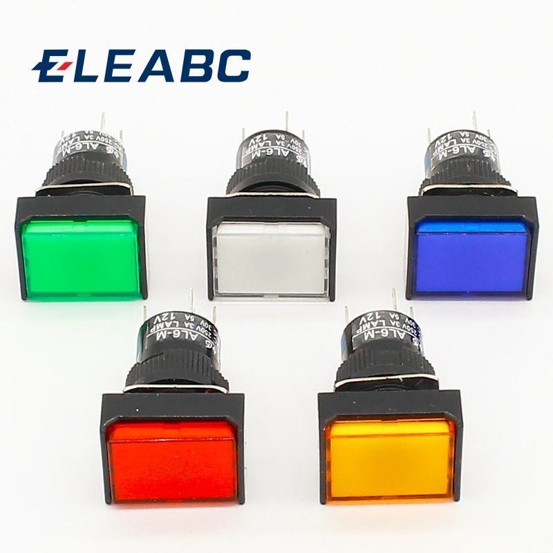 1pcs 16mm Rectangle Momentary push button switch lamp 5pins 12V