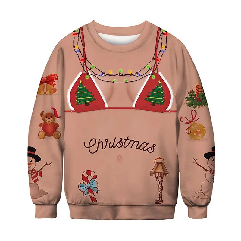 

2024 Christmas Carnival Fun Muscle Good Figure Unisex Christmas Gift Pullover Autumn and Winter Pullover