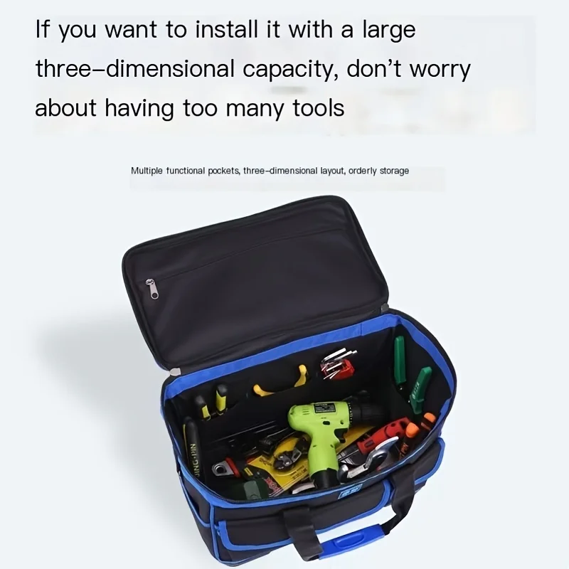 One-Piece Blue Large and Small Electrician Tool Bag, Square Pocket Canvas Portable Oxford Cloth Repair Tool Box, Extra Thick Large Capacity Tool Bag, Suitable for Electricians, Home Renovation, Fishing, and Various Repair Work