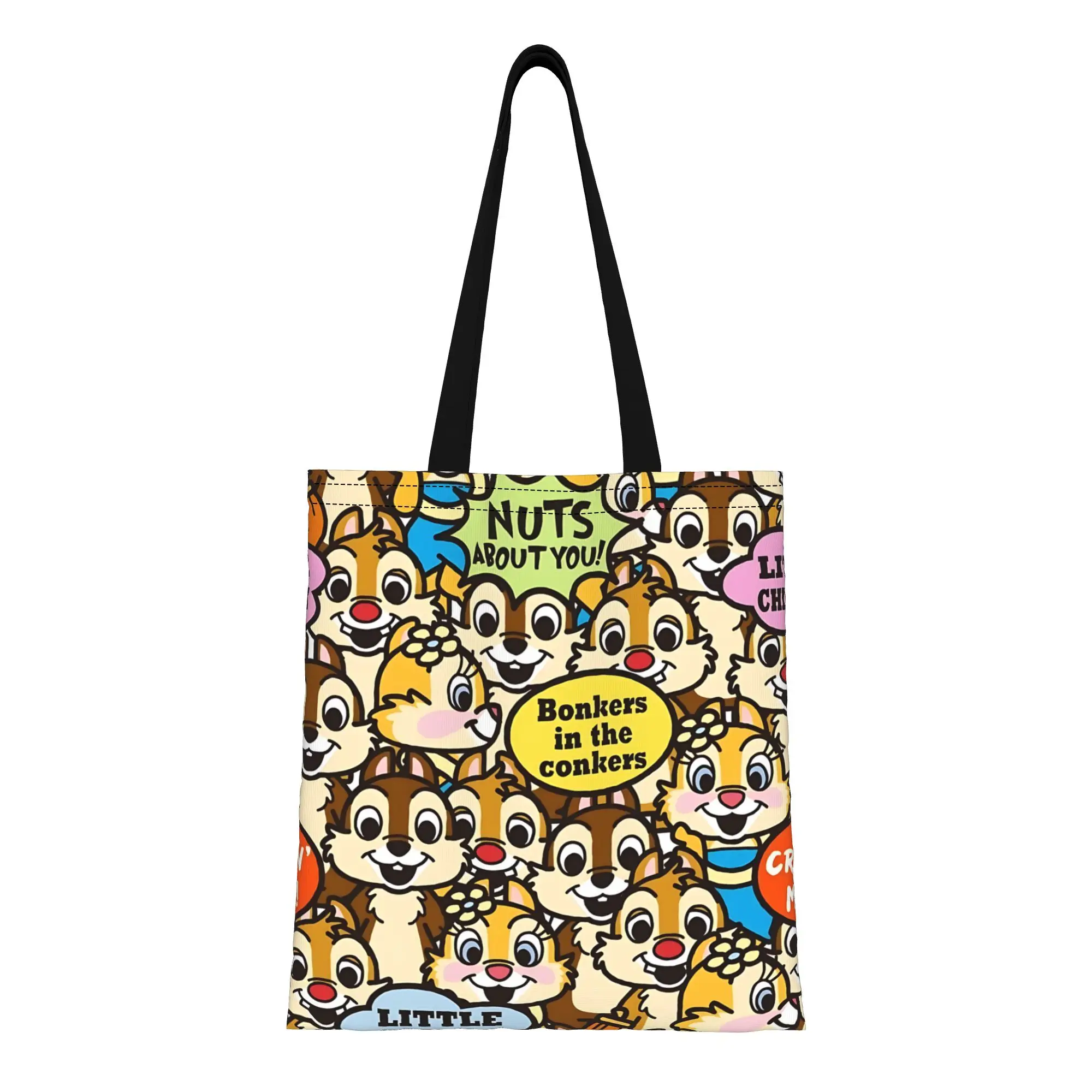 bags for woman 2026 Disney squirrel Chip n Dale Reusable Double Sided Canvas Tote Bag Shoulder  Handbag