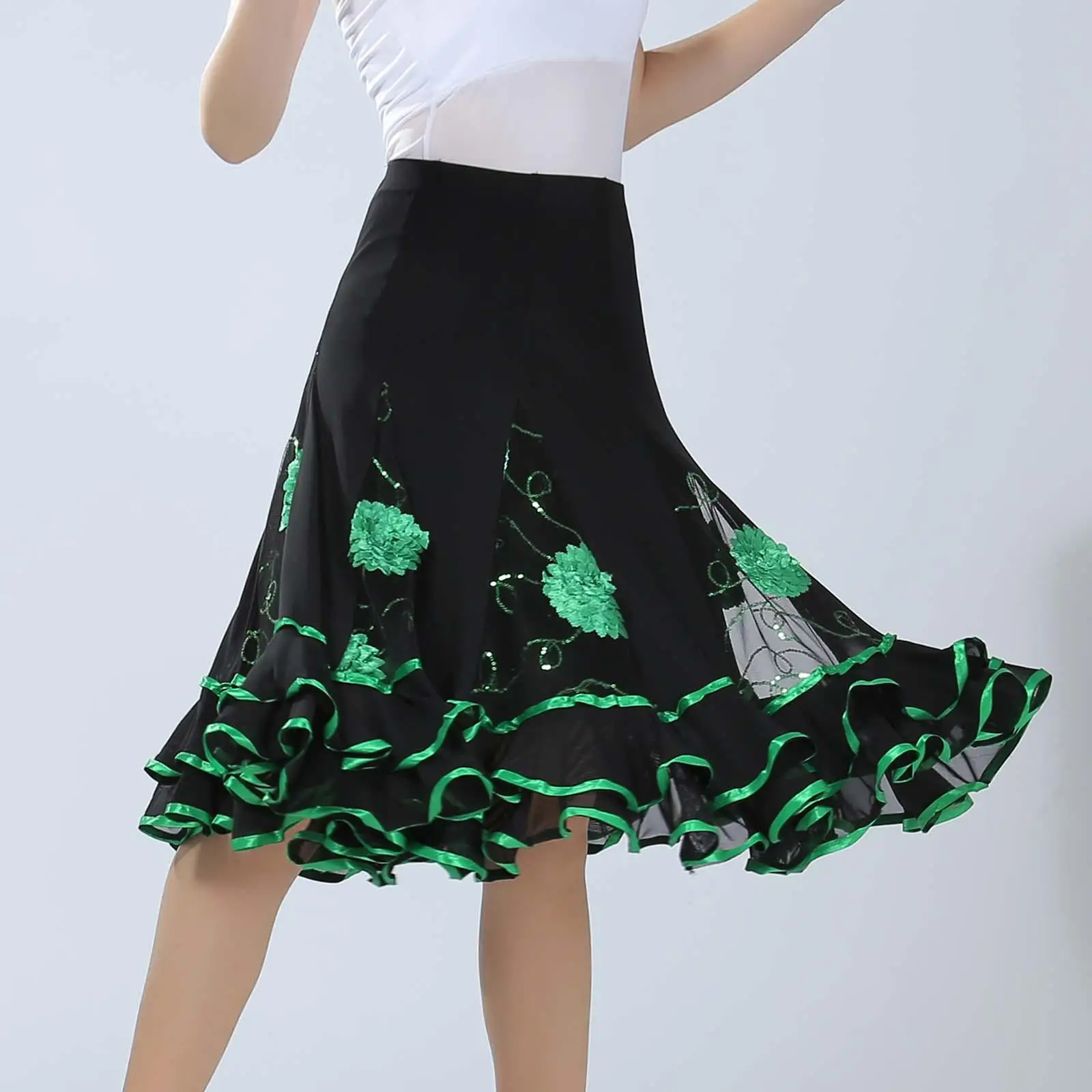 Elegant Ballroom Soft Dance Skirt Dancing Women New Style Casual Costume Long Swing Skirt for Flamenco Rumba Waltz Dancewear