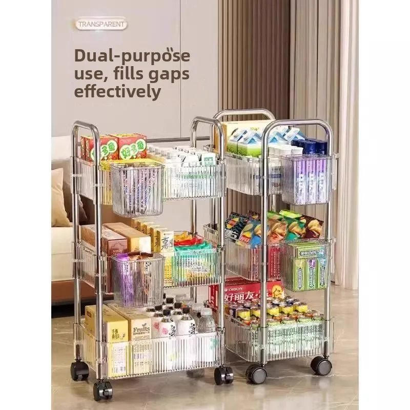 

Новая прозрачная многоярусная мобильная полка для хранения на колесиках, органайзер для закусок, косметический органайзер, пластиковый, современный, простой стиль