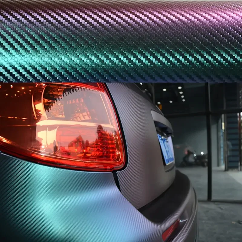 Premium 3D Chameleon Carbon Fiber Vinyl Wrap Roll Green to Purple Color Shift Self Adhesive Decal Sticker Car Wrapping Foil