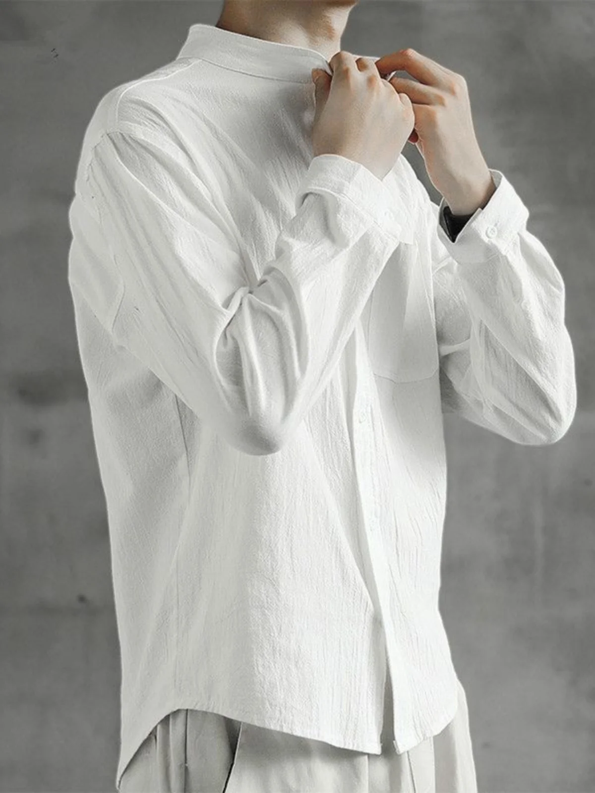 

Chinese Sle Vintage Cotton Linen Long Sve Men's Casual irt Pure Color Linen Breathable Stand Collar Windbreaker Jaet