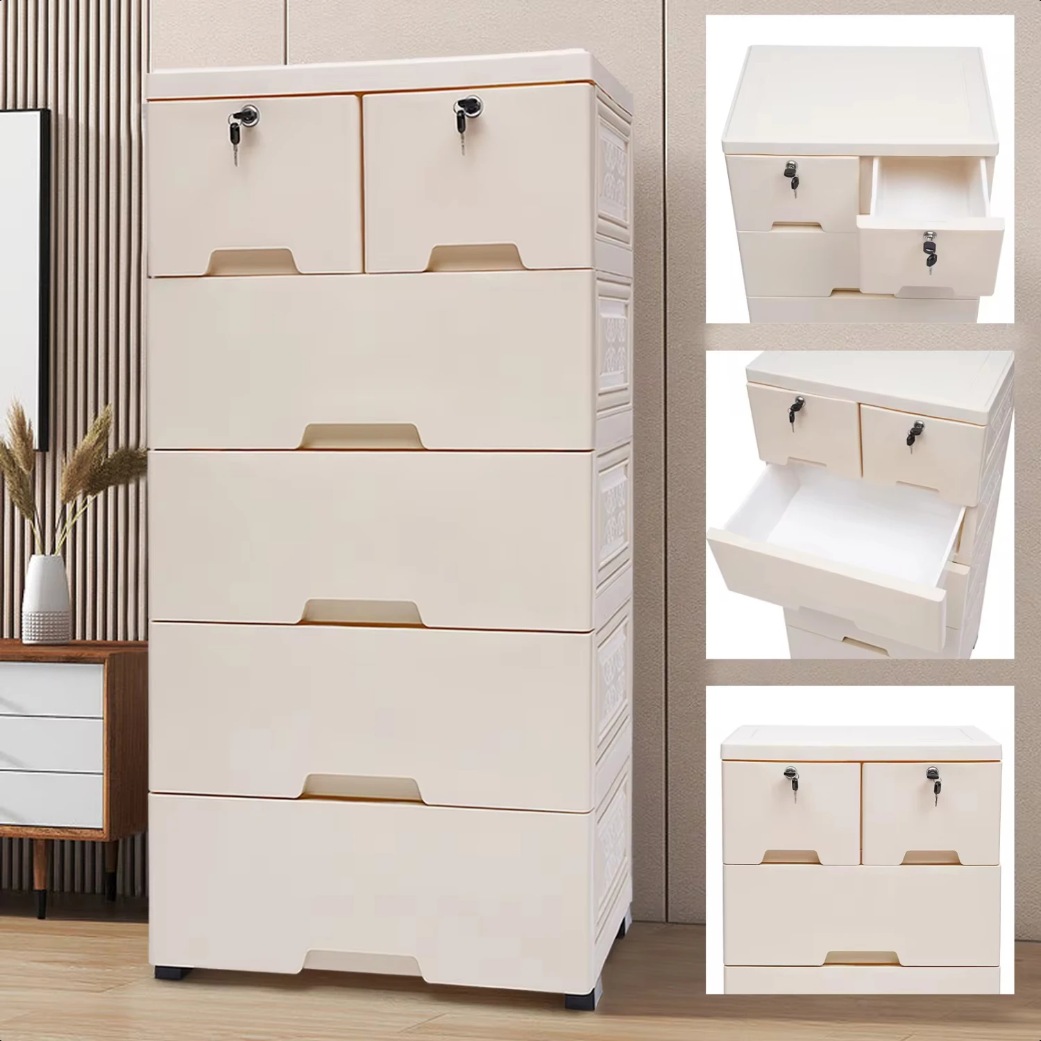 3 Styles Large  Cabinet with 6 Drawers Closet Drawers Tall Dresser Organizer  Clothes Playroom Bedroom Ramen bowl File cabinet