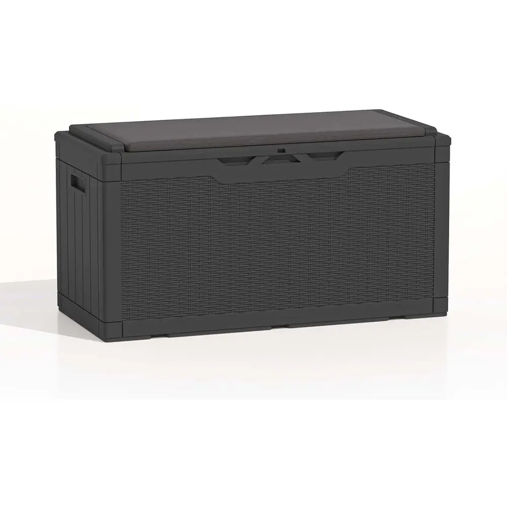 

100 Gallon Resin Deck Box, Lockable Outdoor Storage with Cushion, Waterproof, Large Garden Tool Box, Black