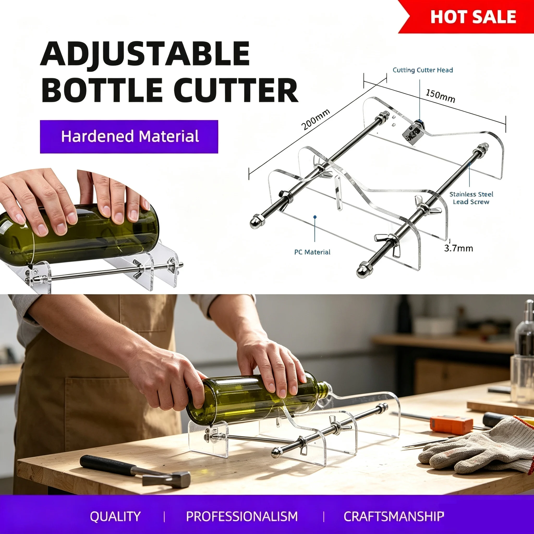 Upgraded Bottle Cutting Tool Kit, DIY Craft Tool to Make Vases Cups from Wine Beer Bottles for Home Decor & Gifts