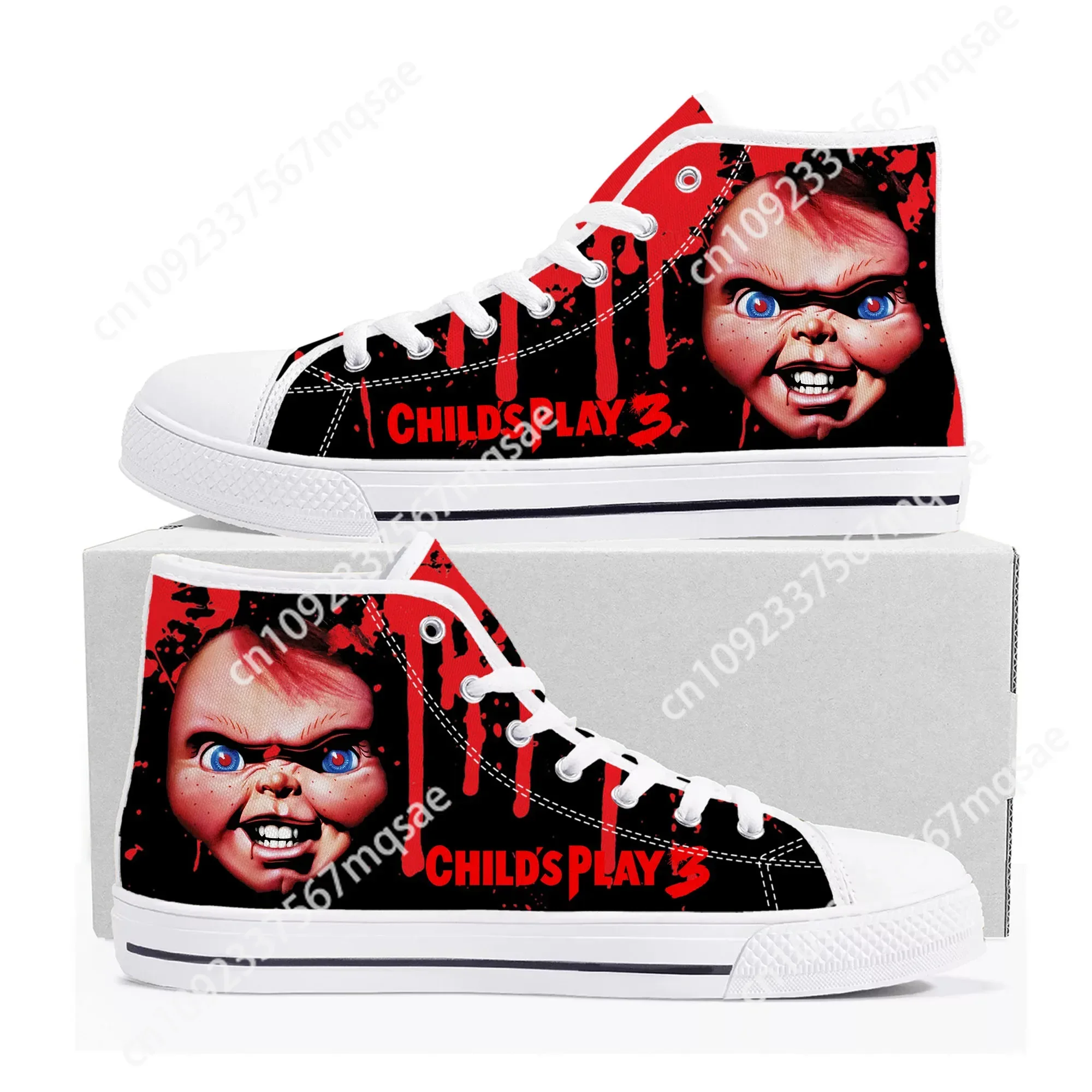 Horror Movie Childs Play Chucky High Top High Quality Sneakers Men Women Teenager Canvas Sneaker Casual Couple Shoes Custom Shoe