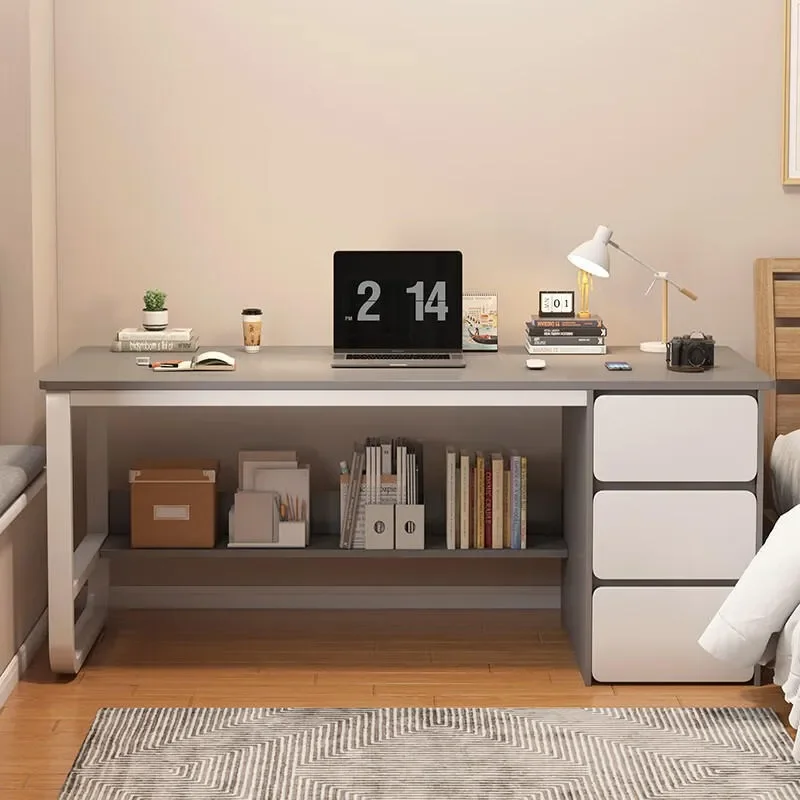 Integrated Computer Desk with Bookshelf Drawers for Home Bedroom Student Writing Study Table
