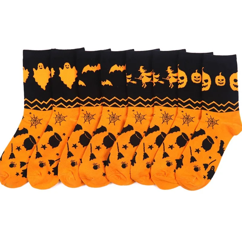 Halloween Gift Socks, Men\'s And Women\'s Mid Tube Socks, Couple\'s Casual Funny Socks, Bat Pumpkin Ghost Witch Element Socks