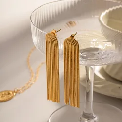 Long Tassel Earrings Titanium Steel Gold-plated Jewelry Allergy