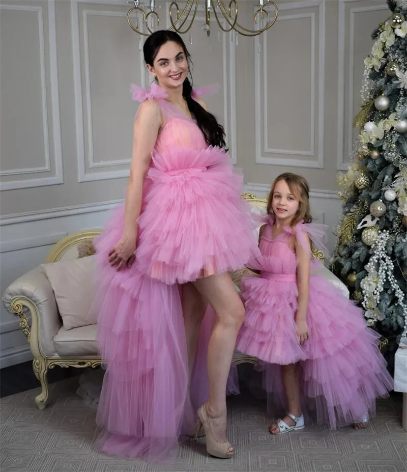 Customised Mother Daughter Matching Dresses Pink Tulle Mommy and Me Dresses Flower Girl Dress Birthday Party Two Dresses