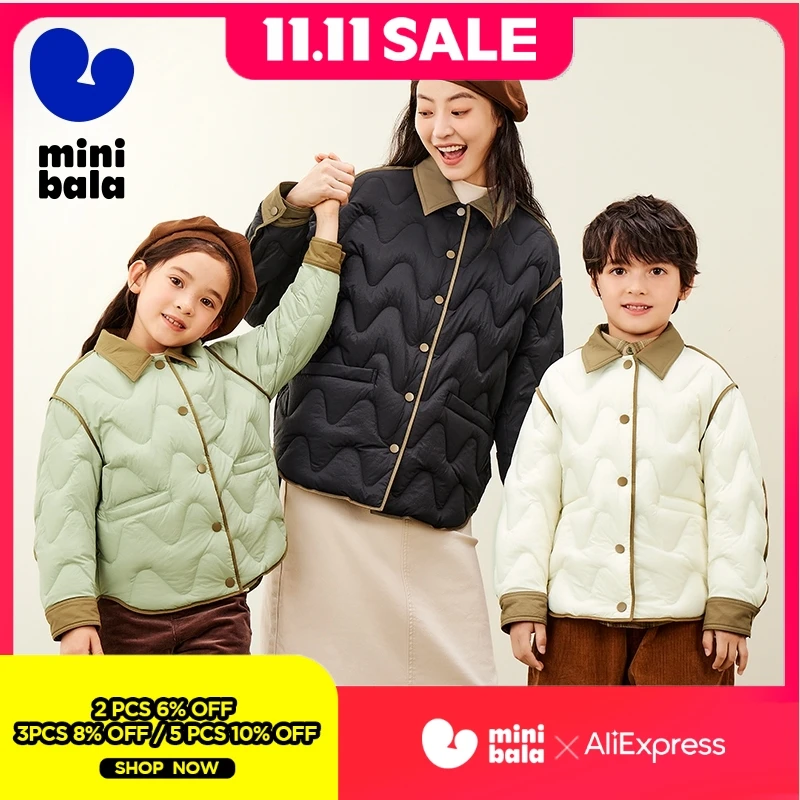 

Mini Bala Kids Down Jacket Boys Girls 2024 Winter Windproof Warm Nylon Coat Parent-Child Outdoor Daily Wear Patchwork Design