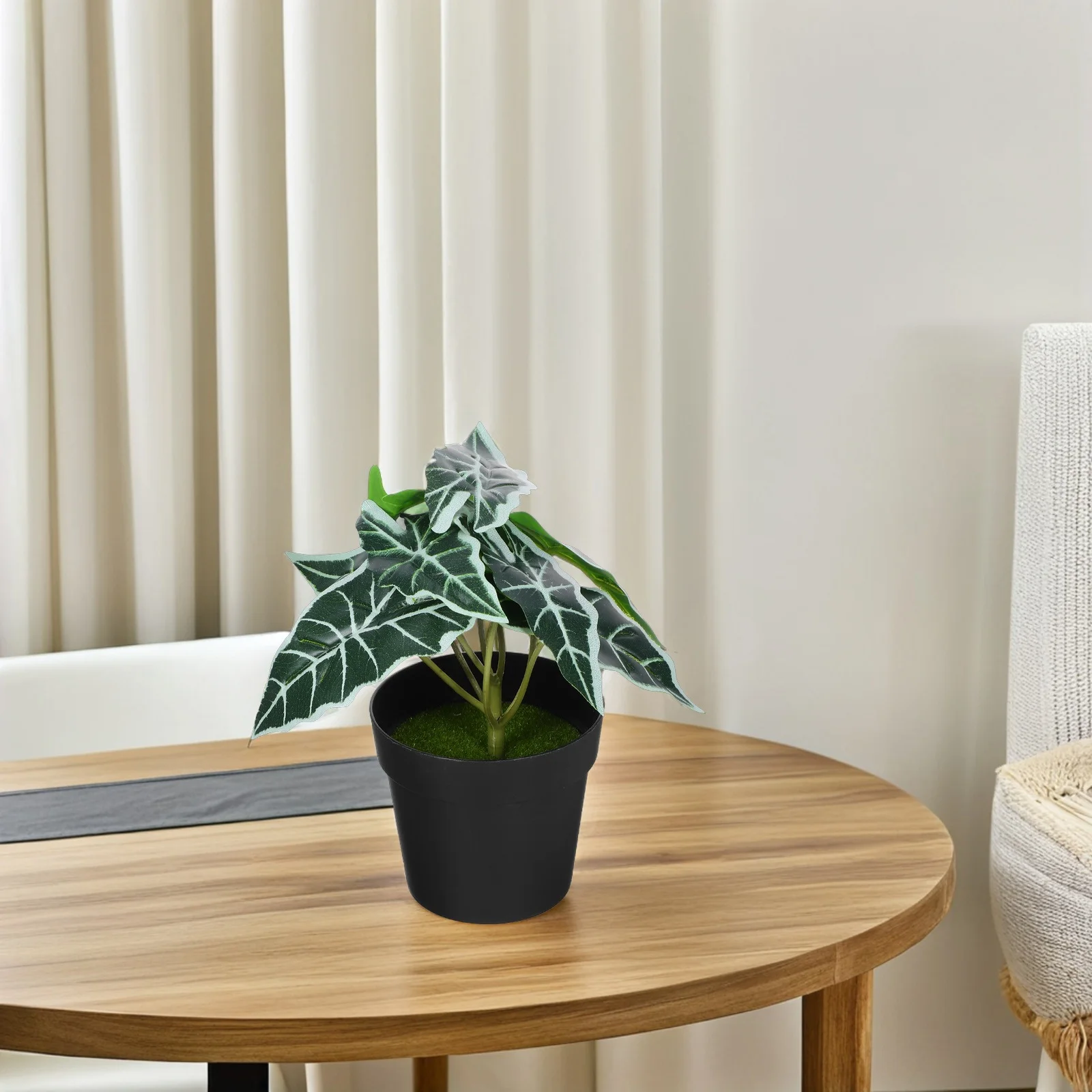 

Realistic Mini Artificial Green Plastic Potted Leaf Decor Small Fake Plants for Desk Office Study Indoor Space Saving Lifelike