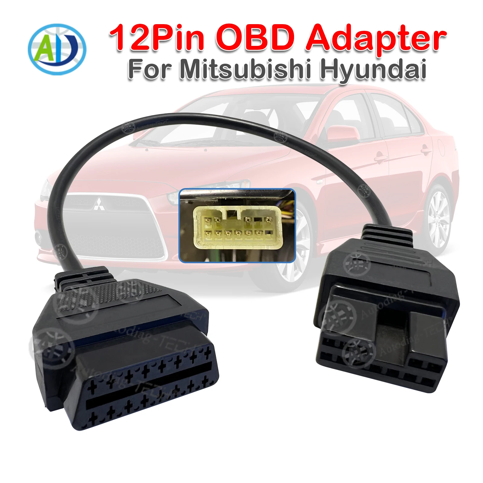 12Pin OBD1 to OBD2 Car Adapter For Mitsubishi HYUNDAI Vehicles OBD2 Diagnostic Connector OBD1 Extension Cable Work with ELM327