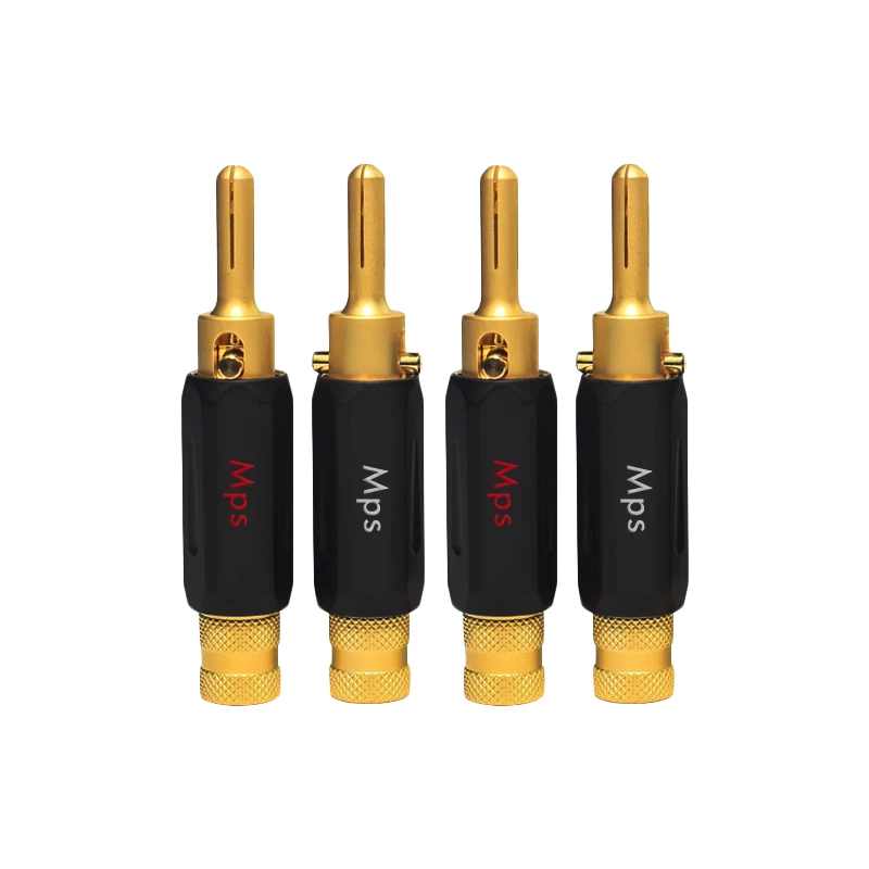 HiFi MPS Black wolf HiFi Speaker Banana Plugs brass Audio Jack Connector 24K  10u gold Plated Amplifier Speaker cable connector