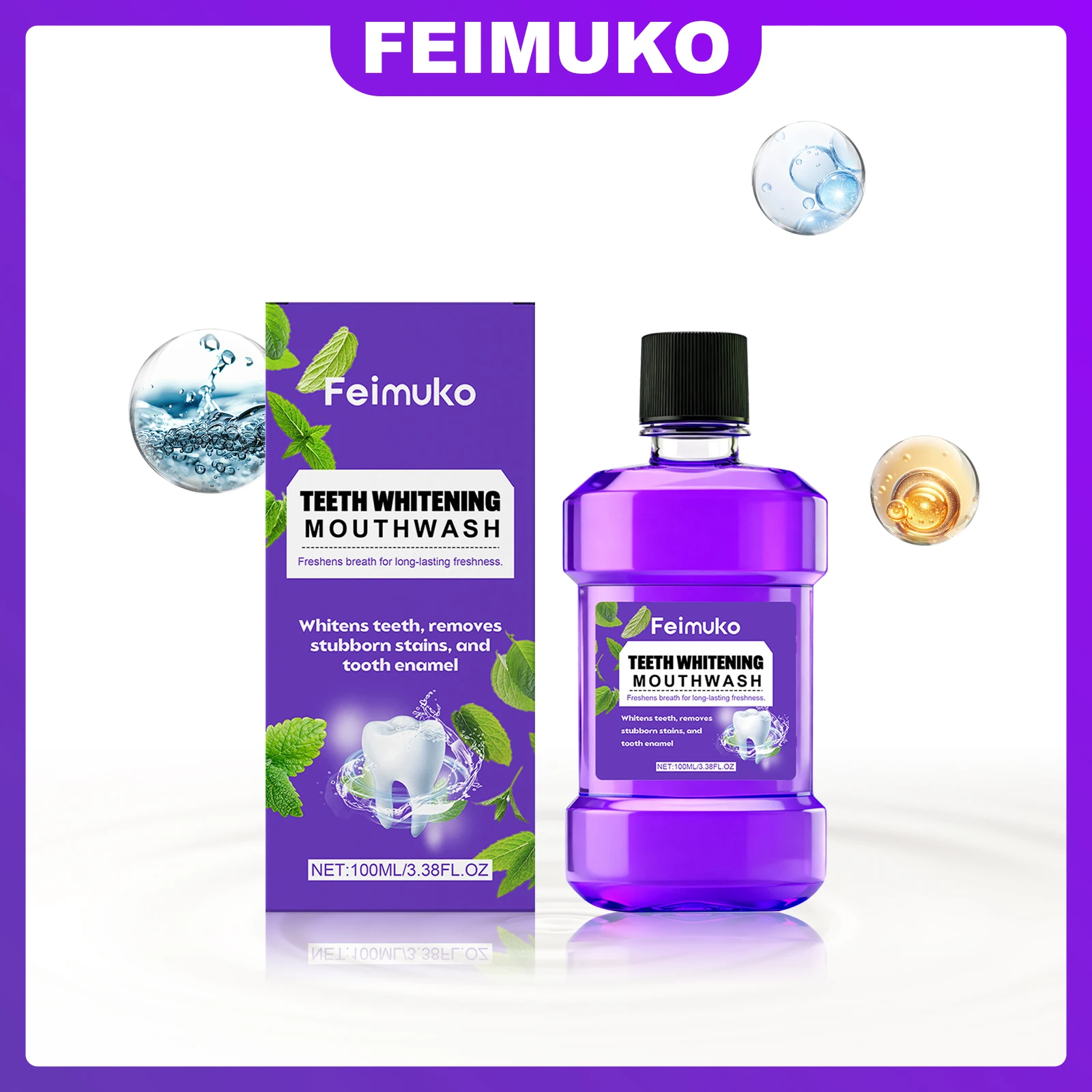 

Feimuko Отбеливание зубов Ополаскиватель для рта Удаление пятен поверхности Свежее дыхание Формула благоприятной десен Укрепляющая эмаль