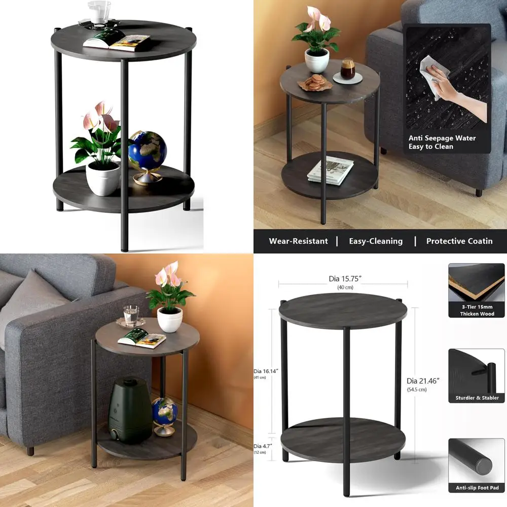 

Rustic 2-Tier Wooden Farmhouse End Table with Storage for Small Living Room Spaces