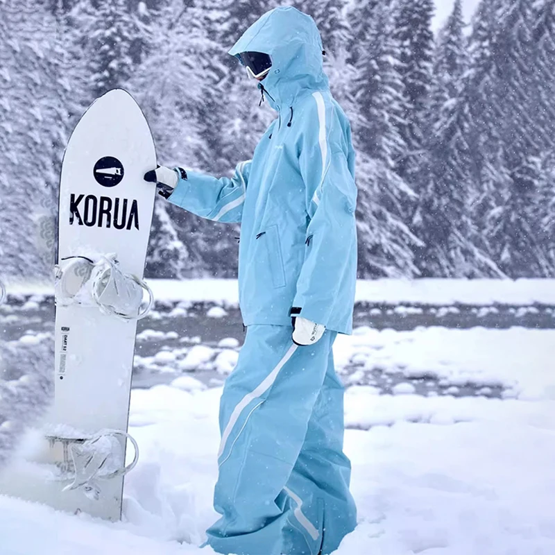 ชุดสกีกันน้ำสำหรับผู้หญิง เสื้อแจ็คเก็ตมีฮู้ด กางเกงขายาว ชุดกันหิมะสำหรับเล่นกีฬากลางแจ้ง เสื้อผ้าสำหรับเล่นสโนว์บอร์ดบนภูเขา ป้องกันลม