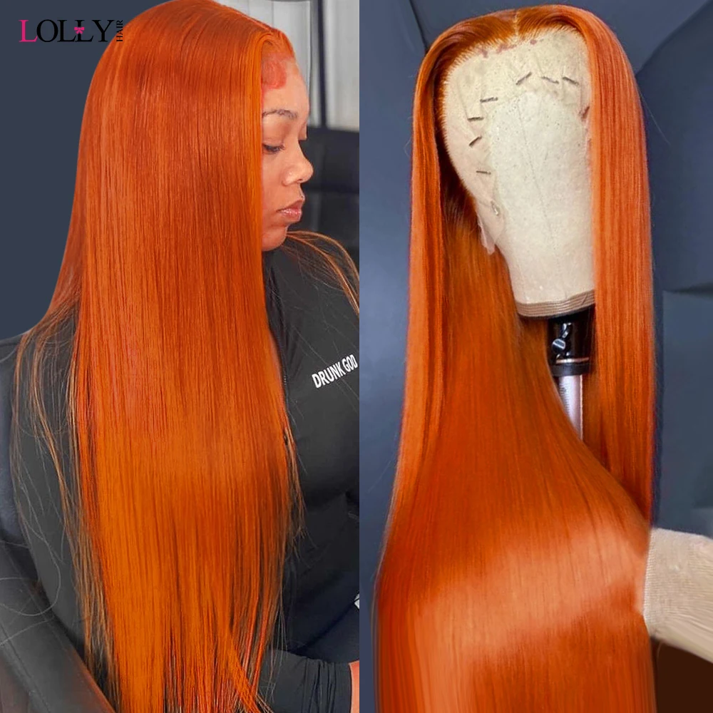 28 30 32 Inch Orange Ginger Lace Front Wig Human Hair 13x4 Straight Lace Front Wig Pre Plucked Transparent 5x5 Lace Closure Wig