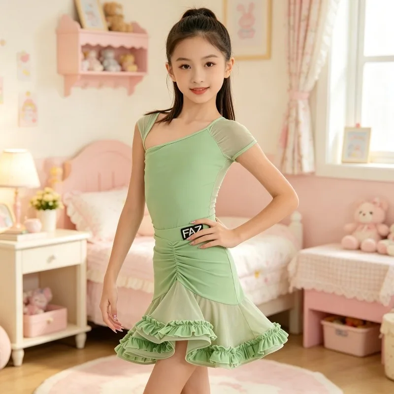 

Girls National Standard Ballroom Dance Skirt Modern Waltz Social Dance Dress Kids Competition Performance Costume Dacnewear