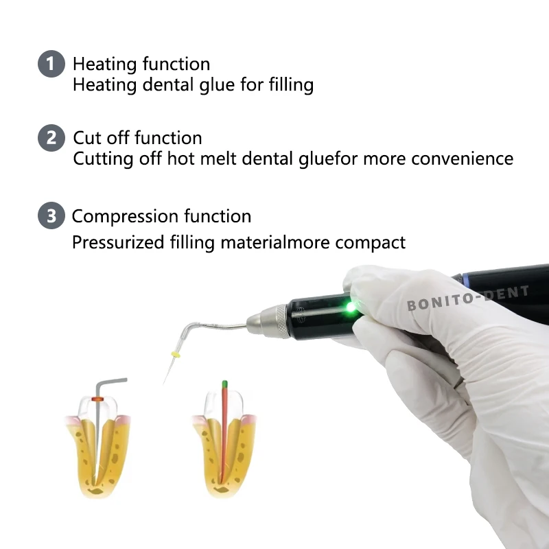 Pluma calentada Endo inalámbrica de gutapercha Dental con 2 puntas, sistema de obturación, herramientas de laboratorio de raíces endodónticas para odontología