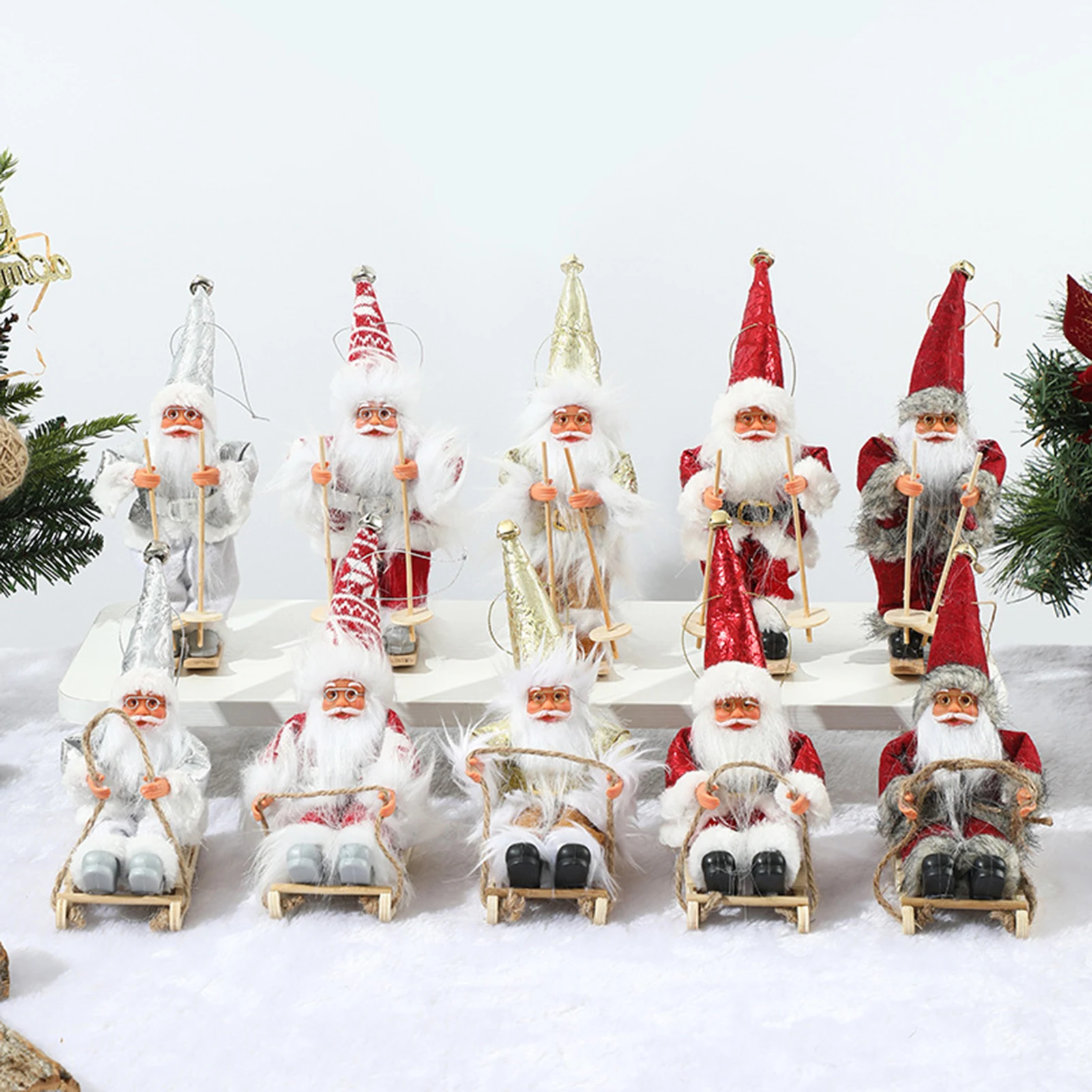 Family Christmas Santa Claus Skiing Ornaments Festive Tree Hanging Decor Playful Sledding Doll for Holiday Celebration 1pc