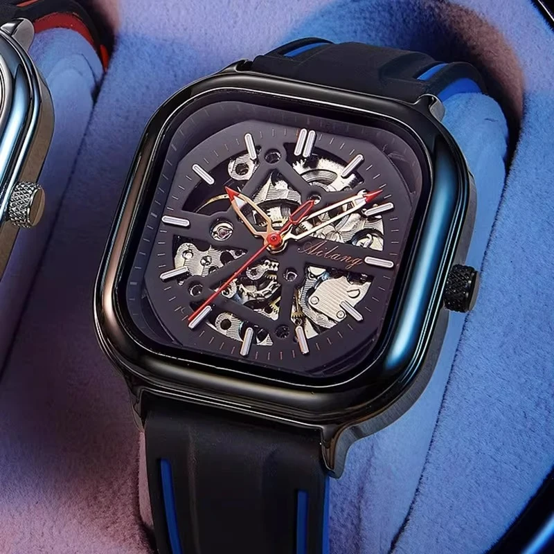 

AILANG Men's Sports Automatic Mechanical Watch Hollow Dial Waterproof Friday Display Square Case Trendy Wristwatch For Men