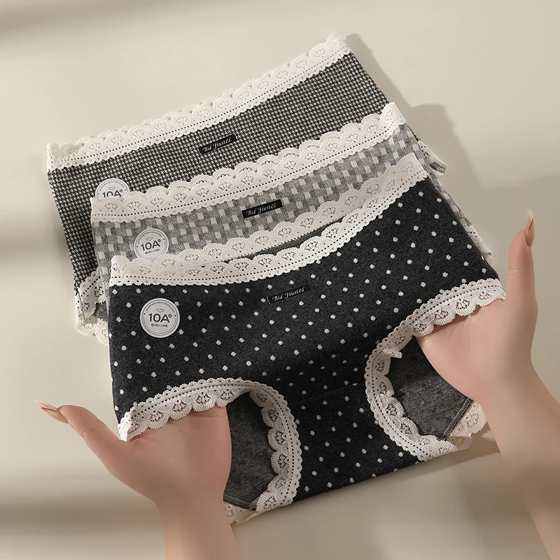 3Pcs Women Underwear Lady Fashion Women's Cotton Briefs Panties Set Pack Lingerie Sexy Lace Triangular Seamless Briefs Panties