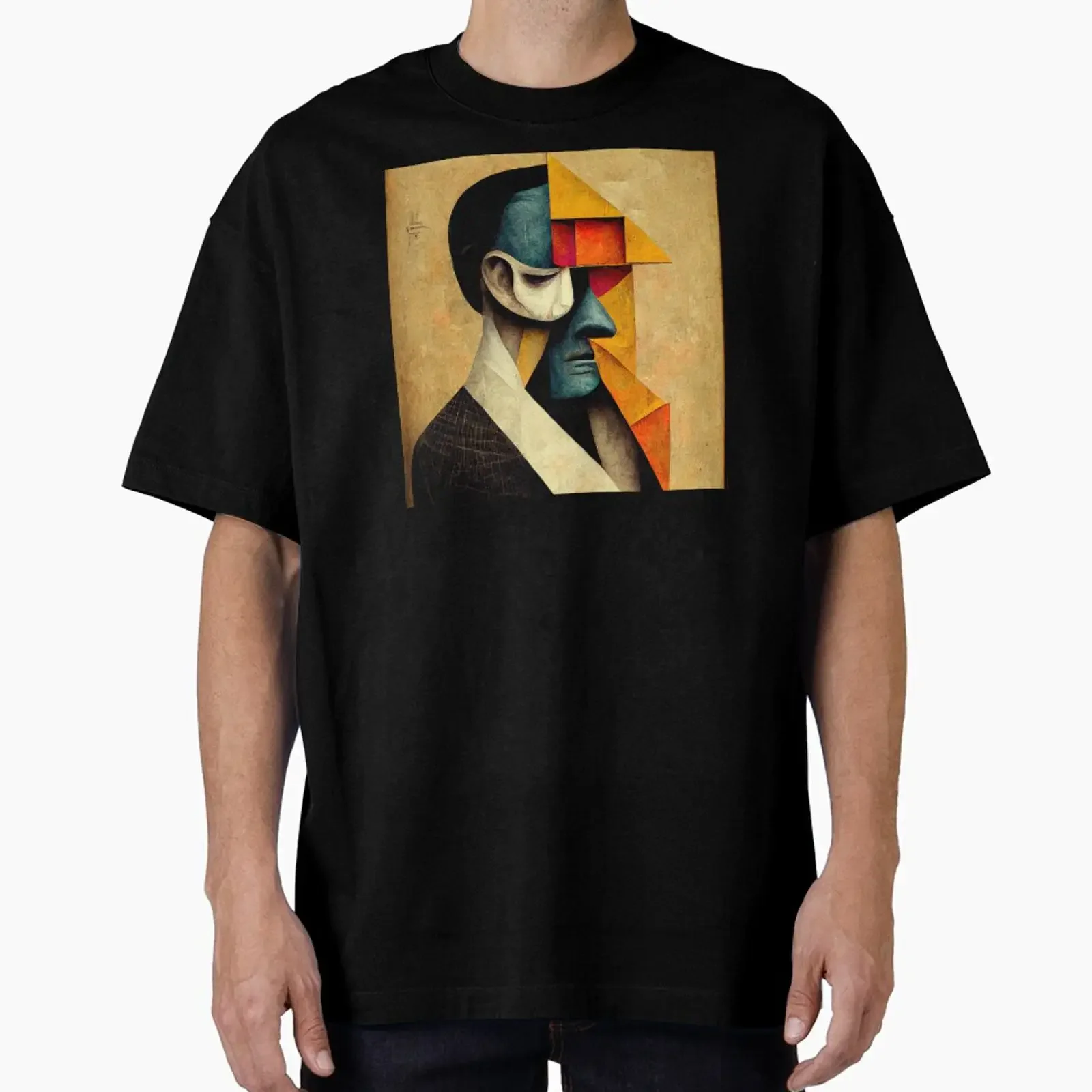 a cubism man painting created using Midjourney designed and sold by ElMafioso1000 vintage Washed Stretched homme streetwear