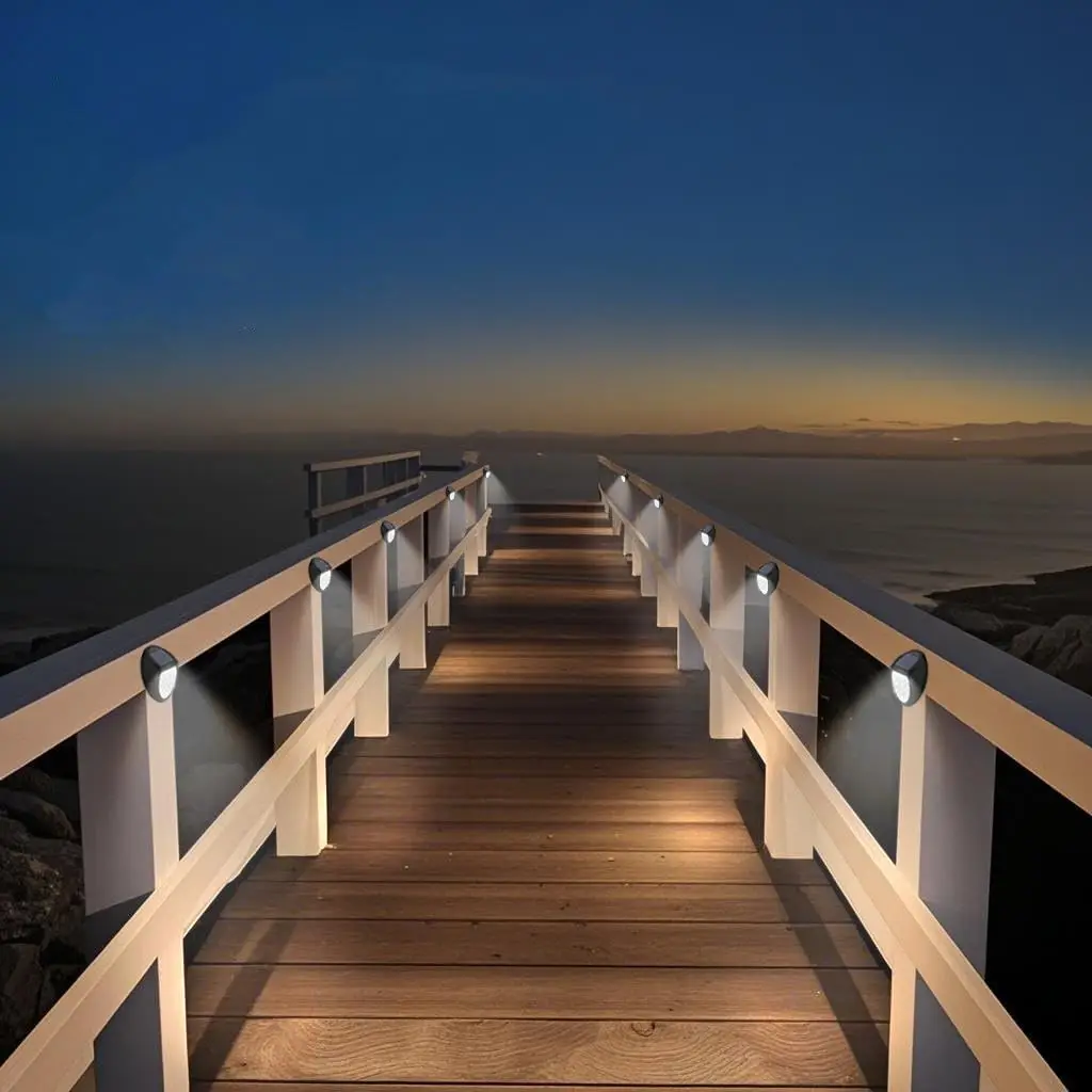 Paquete de 8 luces solares para valla al aire libre, lámparas solares impermeables IP68, para porche, terraza, patio, garaje, jardín, luz blanca