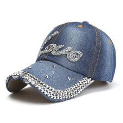 Denim Baseball Cap Women Rhinestone Letter Love Summer Hats For Women Sunshade Sun Hat Casual Snapback Adjustable Outdoor Retro